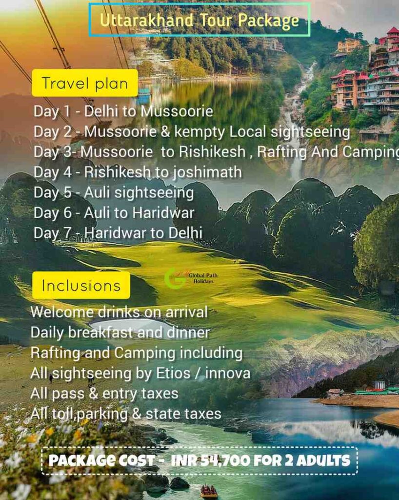 Global Path Holidays is a trusted Uttarakhand DMC offering all-inclusive B2B tour packages for Mussoorie, Nainital, Jim Corbett, Rishikesh, Haridwar, Auli, Chopta, Kausani, Ranikhet, and Chardham Yatra, with hotels, transport, meals & sightseeing.